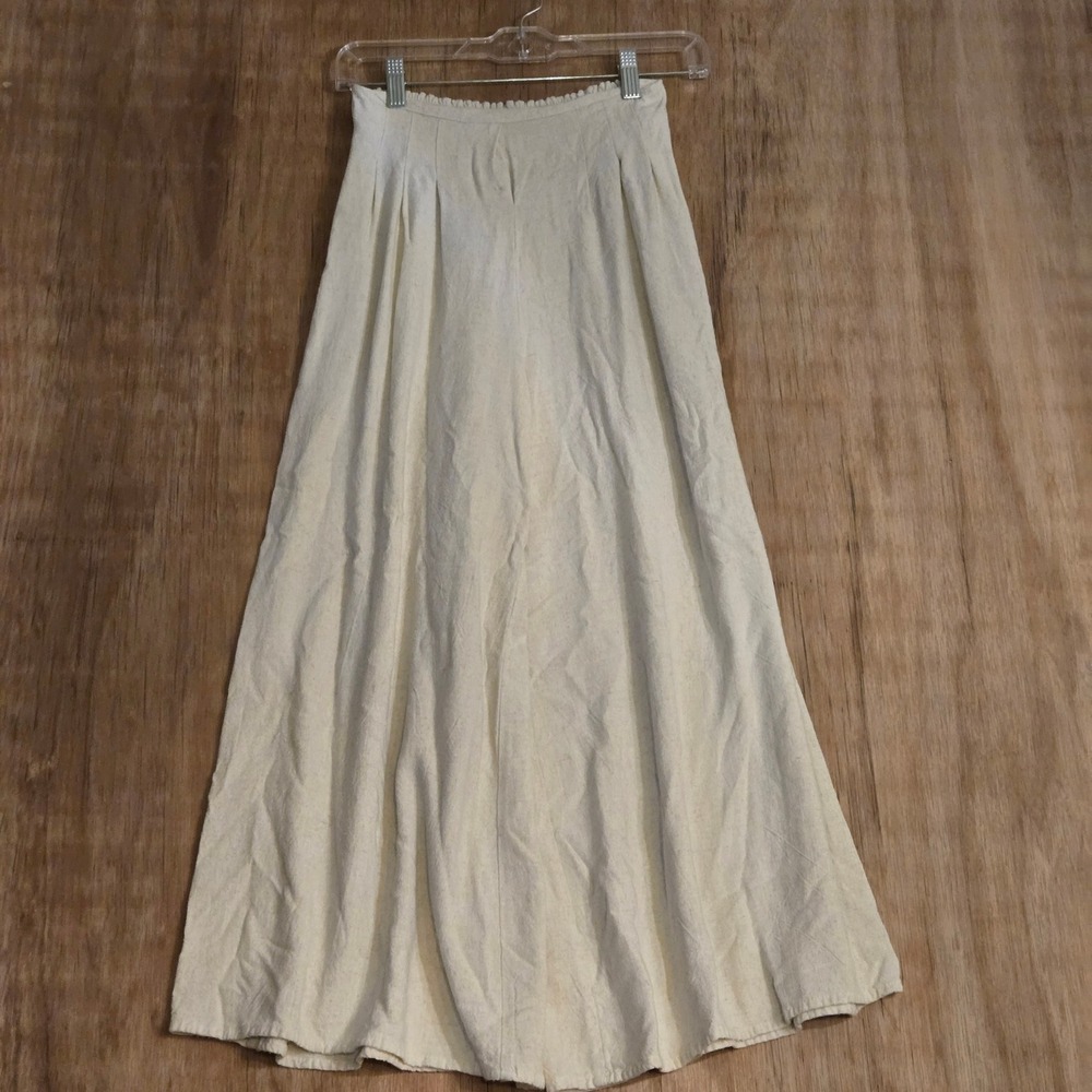 Cottagecore Linen Blend Wide Leg Pants Cream Pleated Culottes Skirt Look Size M